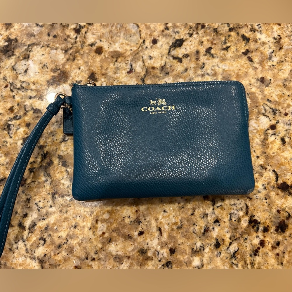 Coach Teal Leather Wristlet